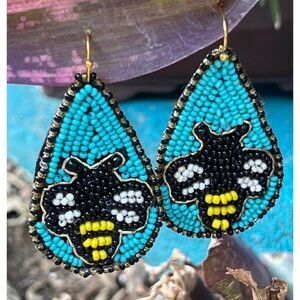 TEAR DROP  BEE BUMBLEBEE TURQUOISE YELLOW - FALL - FASHION - GOLD Seed Bead